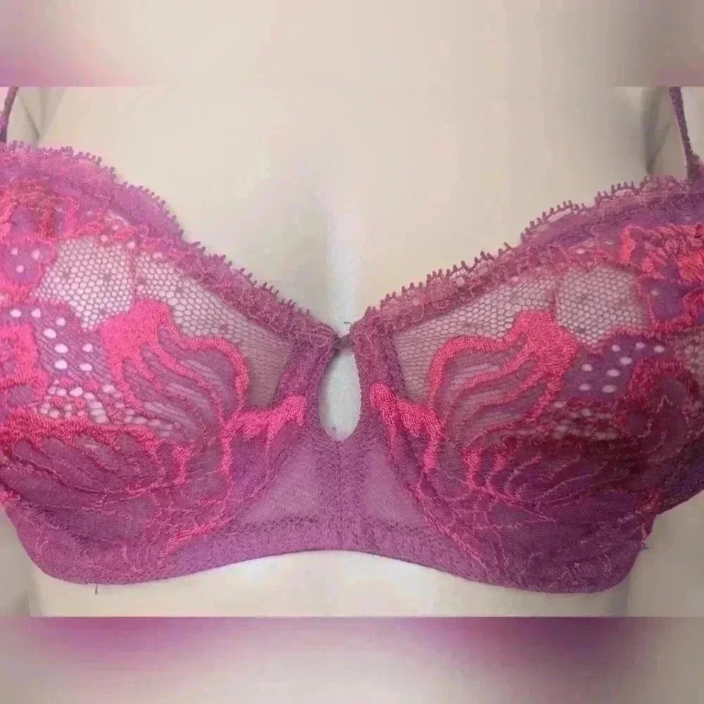 NWOT Simone Perele Red Lace Promesse Demi Cup Bra 32D - Picture 2 of 10